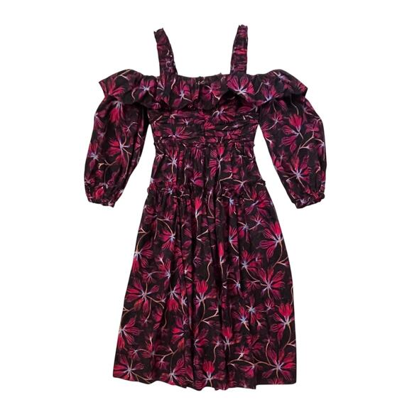 NWT ULLA JOHNSON Caprice Floral Cotton Midi Dress - Zinnia - Multicolor - Size 4 - Picture 4 of 10